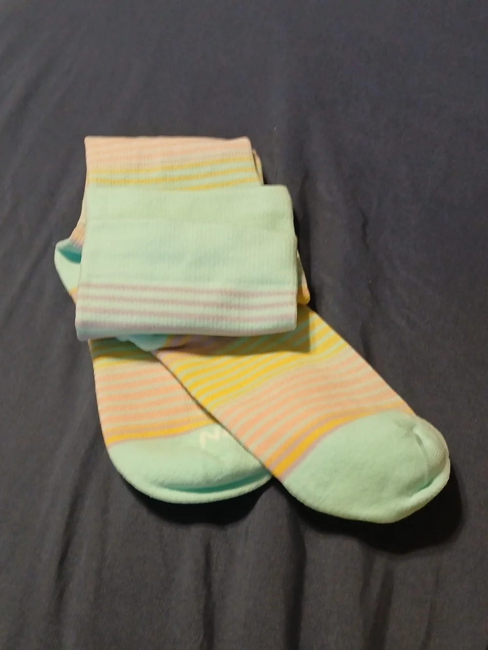 Pastel Mint & Yellow Striped Crew Socks